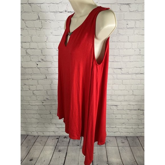 Neiman Marcus Red Sleeveless Jewel Keyhole V Neck Tunic Viscose Blouse M - Picture 3 of 10